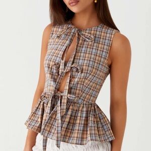 Peppermay - Cyrene Tie Top - Brown Check